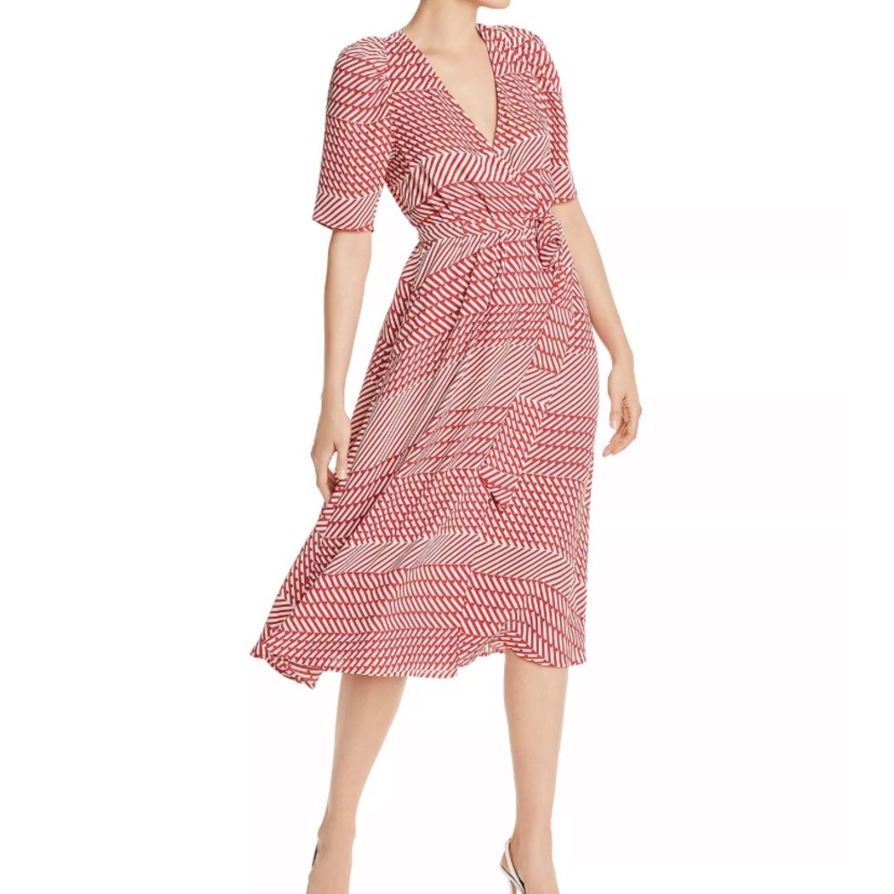 NWT Joie Cata Striped Wrap Midi Dress, Red & White, Size 0